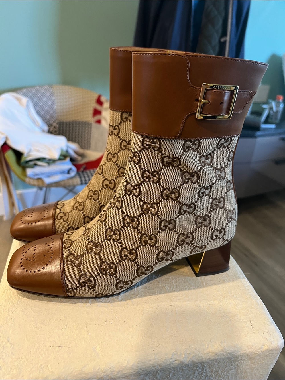 Gucci Brown GG Canvas & Leather Ankle Booties